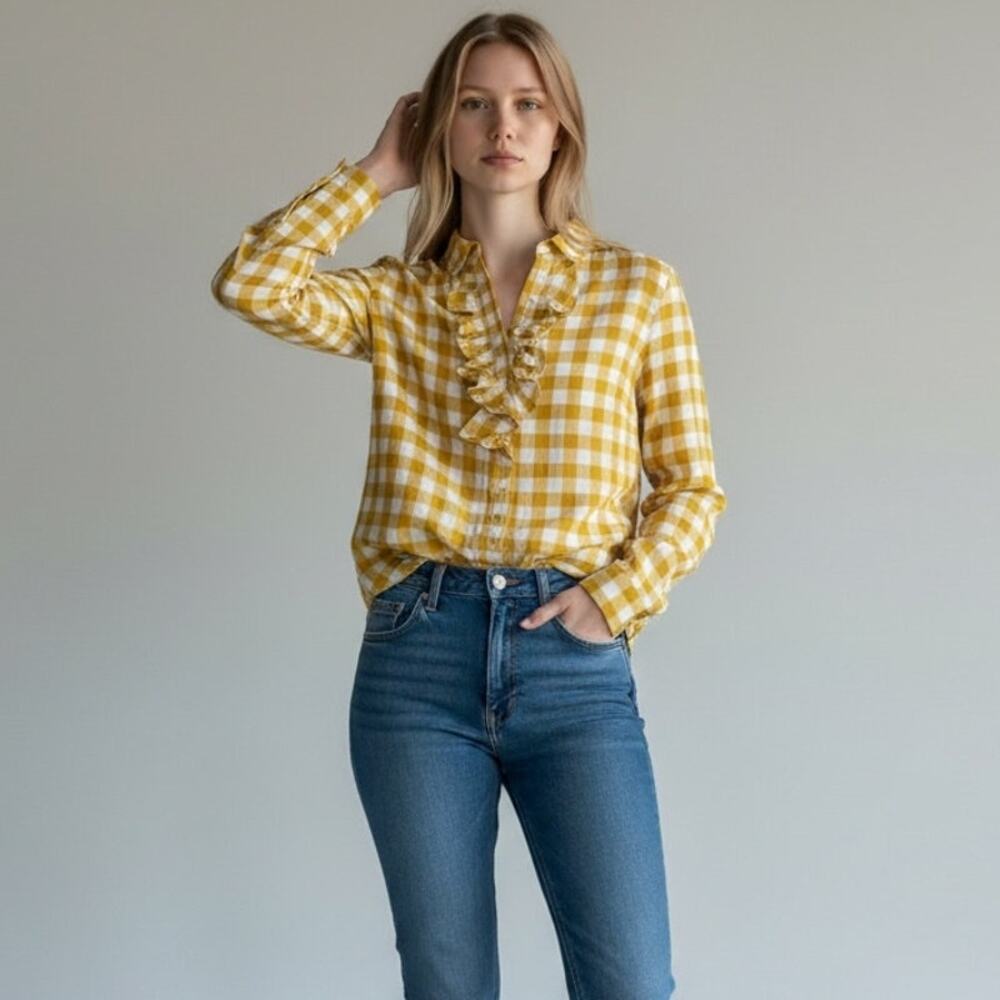 Banana Republic Classic Fit Long Sleeve Shirt NWT Women's Sz S Yellow Plaid